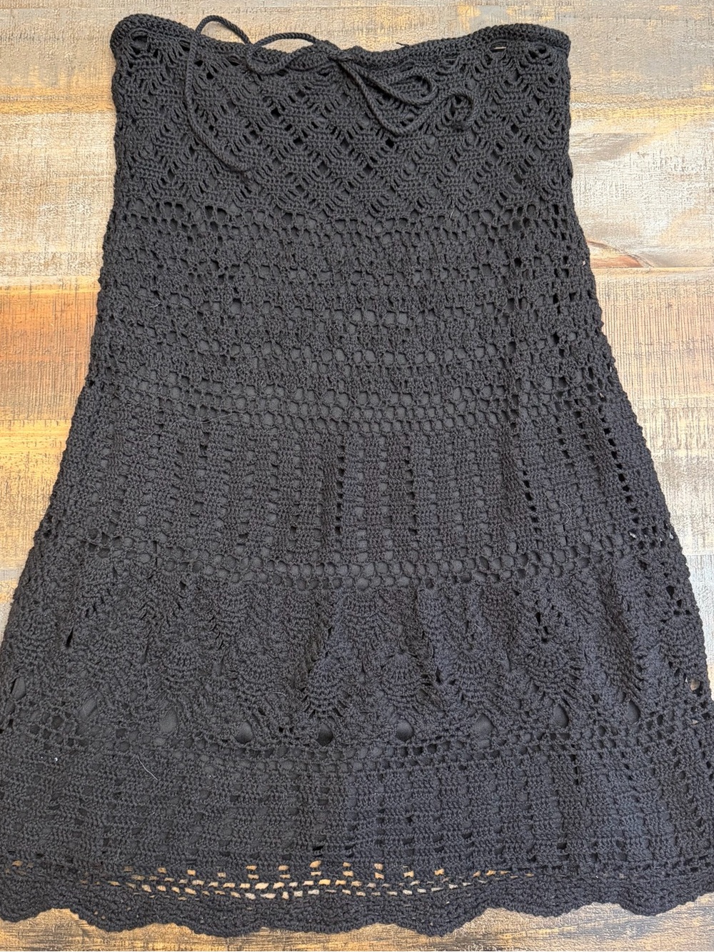 Y2K Arden B Black crochet knit strapless mini dress